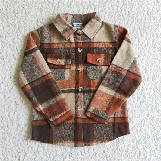 7.10 RTS NO MOQ Baby Boys Long Sleeve BT0061 USA Shop Orange Plaid Pocket Shirts