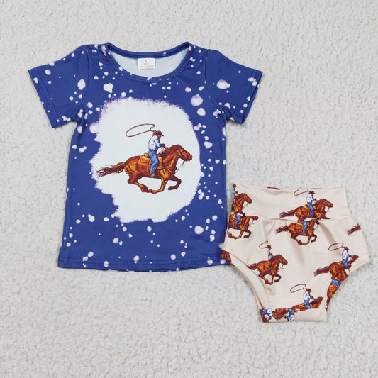 5.24 RTS NO MOQ Baby Girls Summer Outifts GBO0064 Horse Riding Western Bummie Sets