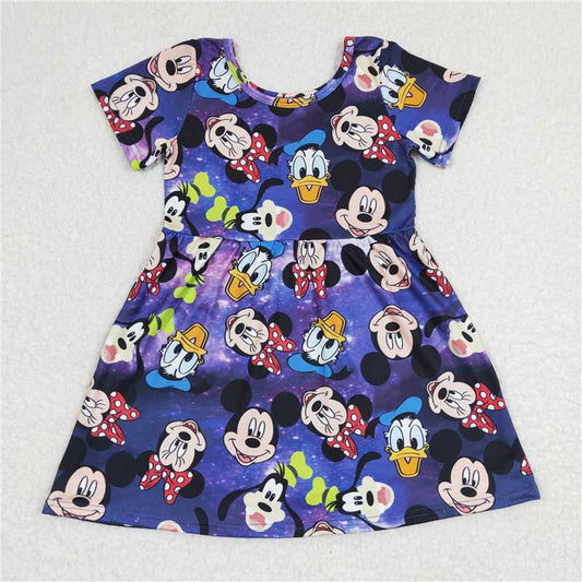 8.4 RTS NO MOQ Summer Baby Girls Dresses GSD0244 Colorful Cartoon Knee Length Dresses