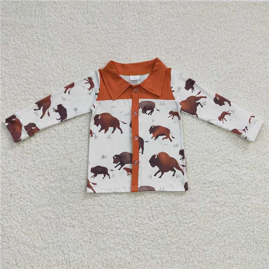 7.10 RTS NO MOQ Baby Boys Long Sleeve BT0200 Western Cow Long Sleeve Shirts Tops