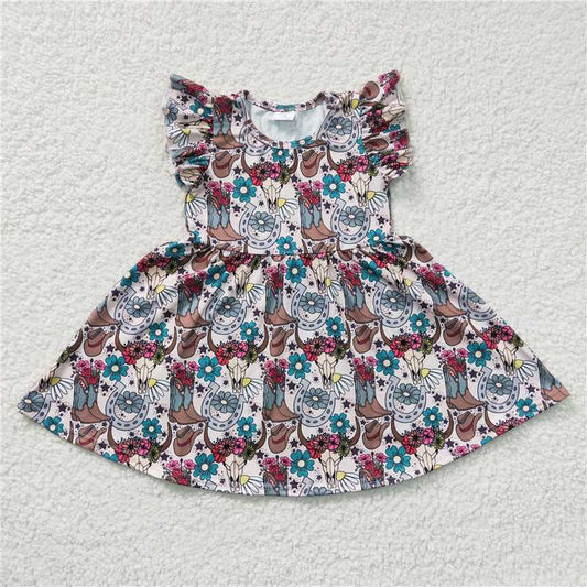 8.4 RTS NO MOQ Summer Baby Girls Dresses GSD0165 Western Boots summer knee length Dresses