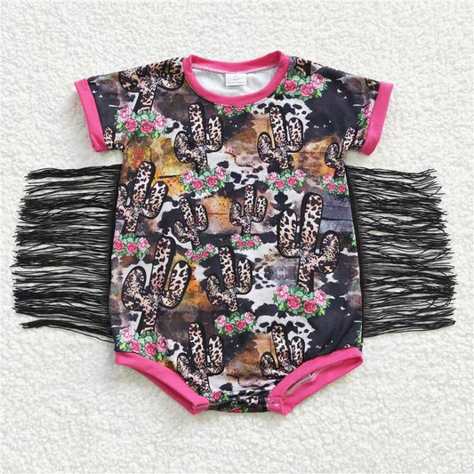 6.2 RTS NO MOQ Summer Baby Girls Bodysuit SR0108 Tassel Cactus Floral Short Sleeve Rompers