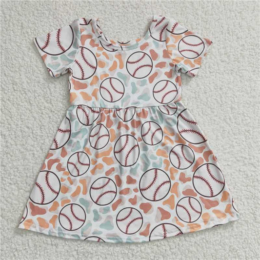 8.4 RTS NO MOQ Summer Baby Girls Dresses GSD0249 Baseball Short Sleeve Knee Length Dresses