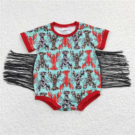 6.2 RTS NO MOQ Summer Baby Girls Bodysuit SR0136 Crawfish Short Sleeve Lobster Tassel Rompers