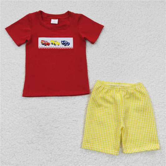 8.9 RTS NO MOQ Baby Boys kids Summer Sets BSSO0133 Car Red Summer Shorts Clothes Sets
