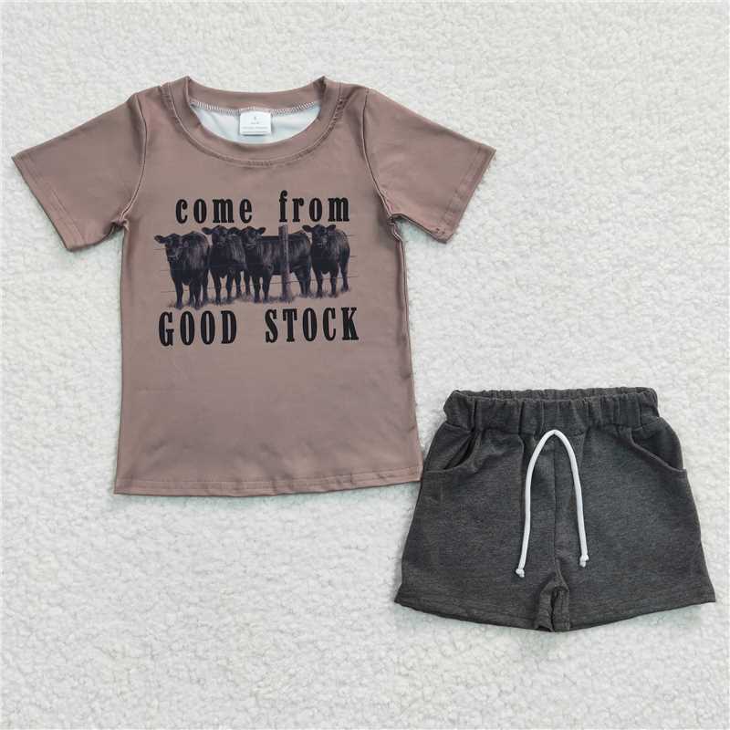 8.9 RTS NO MOQ Baby Boys kids Summer Sets BSSO0193 Come From Good Stock Western Summer Cow Shorts Sets