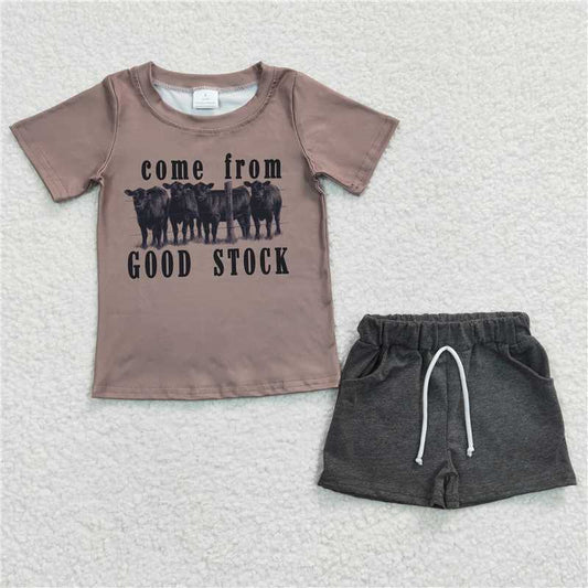 8.9 RTS NO MOQ Baby Boys kids Summer Sets BSSO0193 Come From Good Stock Western Summer Cow Shorts Sets