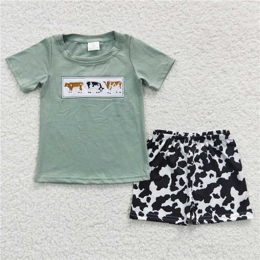 8.8 RTS NO MOQ Baby Boys kids Summer Sets BSSO0264 Cow Western Summer Shorts Sets