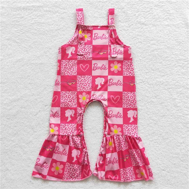 6.25 RTS NO MOQ Summer Baby Girls Bodysuit SR0382 Doll Pink Flowers Straps Jumpsuits