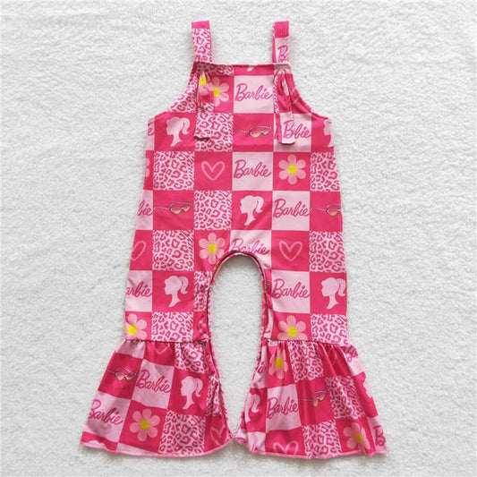 6.25 RTS NO MOQ Summer Baby Girls Bodysuit SR0382 Doll Pink Flowers Straps Jumpsuits