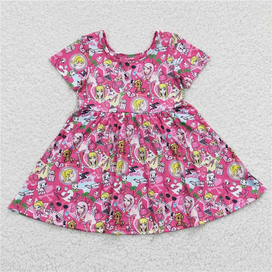 8.2 RTS NO MOQ Summer Baby Girls Dresses GSD0381 Pink Doll Knee Length Dresses