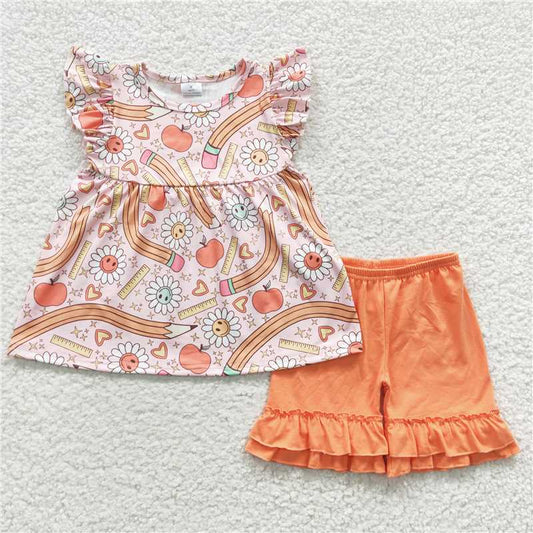 GSSO0320 Girls Back to School Pencil Shorts Set