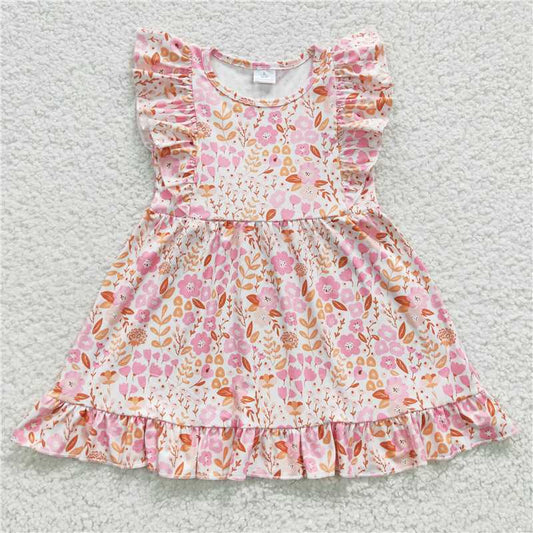 8.2 RTS NO MOQ Summer Baby Girls Dresses GSD0361 Pink Flowers Ruffle Knee Length Dresses