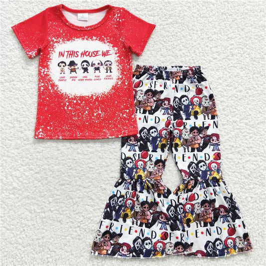 GSPO0603 cartoon Red short-sleeved pantsuit for girls