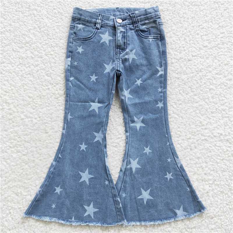 RTS NO MOQ Baby Girls Pants P0108 Star Western Denim Bell Jeans Pants