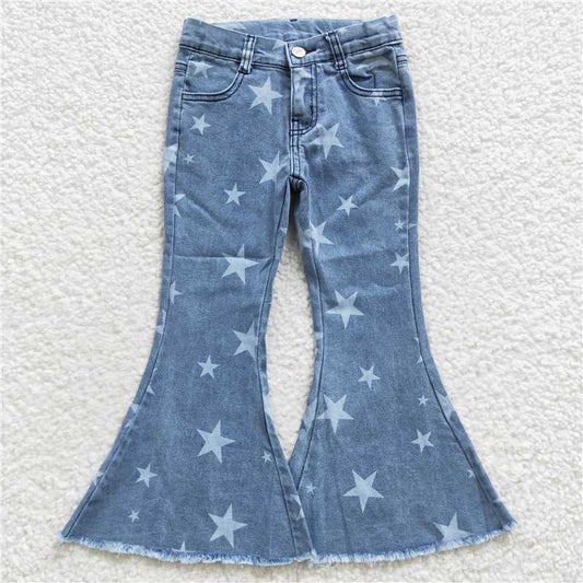 RTS NO MOQ Baby Girls Pants P0108 Star Western Denim Bell Jeans Pants