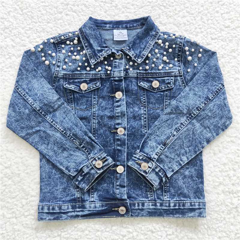 GT0175 Dark Blue Color Denim Jacket With Pearl