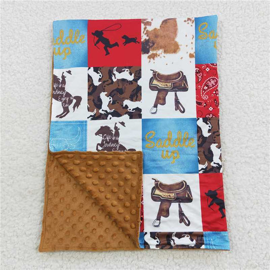 RTS NO MOQ Baby Kids Carpet BL0055 Horse Rodeo Patchwork Western Blankets