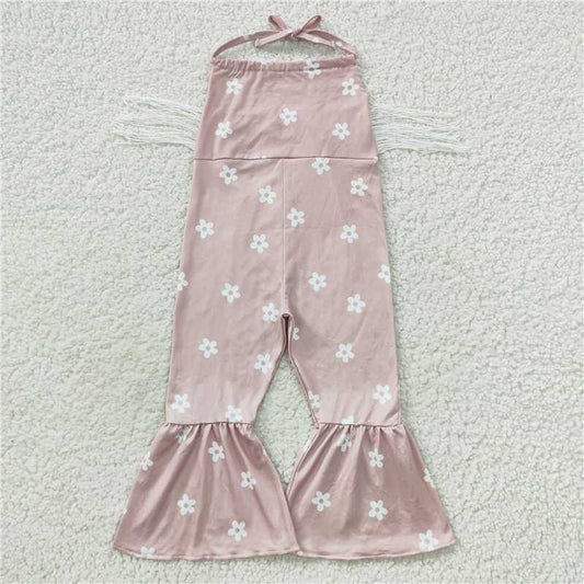 RTS NO MOQ Summer Baby Girls Bodysuit SR0424 Western Pink Flowers Tassels Halter Jumpsuits