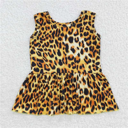 6.5 RTS NO MOQ Summer Baby Girls Short Sleeve GT0205 Leopard Sleeveless Peplum Top Shirts
