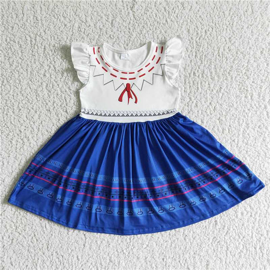 8.7 RTS NO MOQ Summer Baby Girls Dresses GSD0005 Flutter sleeve white blue magic dresses
