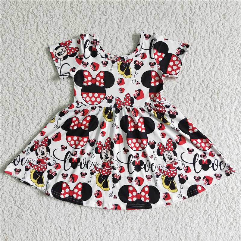 8.7 RTS NO MOQ Summer Baby Girls Dresses GSD0044 Love cute short sleeve knee length dresses