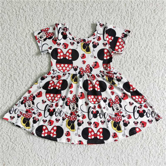 8.7 RTS NO MOQ Summer Baby Girls Dresses GSD0044 Love cute short sleeve knee length dresses