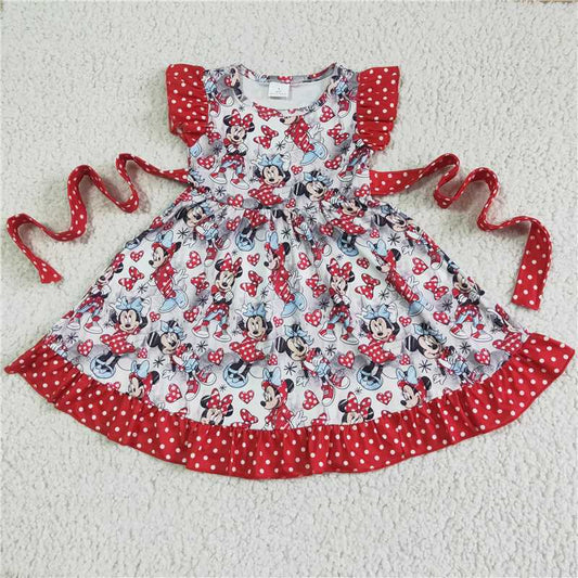 8.7 RTS NO MOQ Summer Baby Girls Dresses GSD0043 Flutter sleeve belt knee length dresses