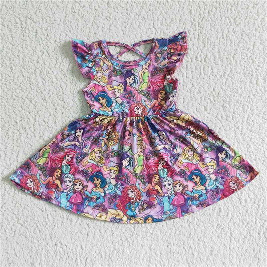 8.6 RTS NO MOQ Summer Baby Girls Dresses GSD0049 Princess flutter sleeve cross dresses