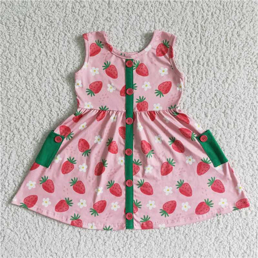 8.6 RTS NO MOQ Summer Baby Girls Dresses GSD0037 Summer strawberry sleeveless dresses