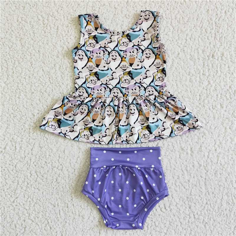 5.24 RTS NO MOQ Baby Girls Summer Outifts GBO0037 Dwarfs Peplum Polka Dots Bummie Sets
