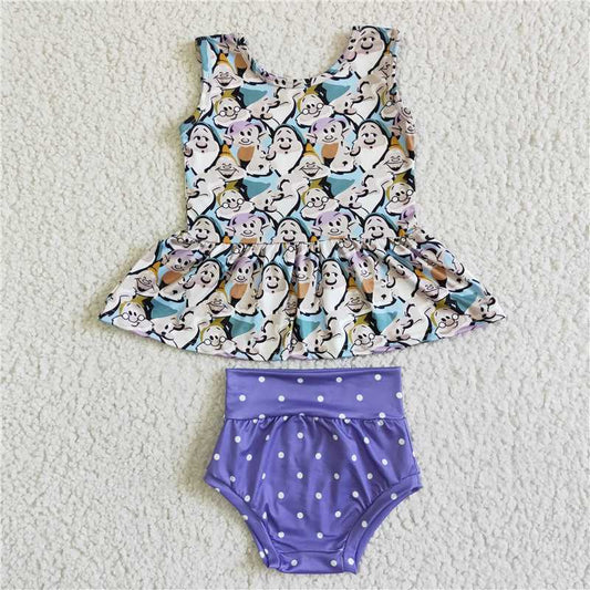 5.24 RTS NO MOQ Baby Girls Summer Outifts GBO0037 Dwarfs Peplum Polka Dots Bummie Sets
