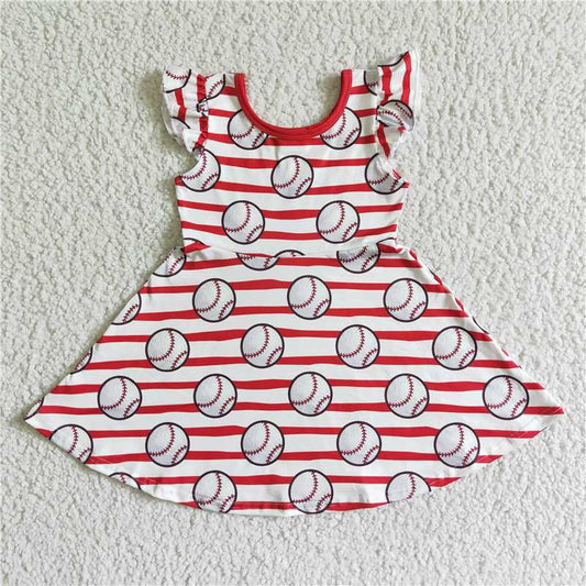 8.6 RTS NO MOQ Summer Baby Girls Dresses GSD0083 Flutter sleeve stripe baseball dresses
