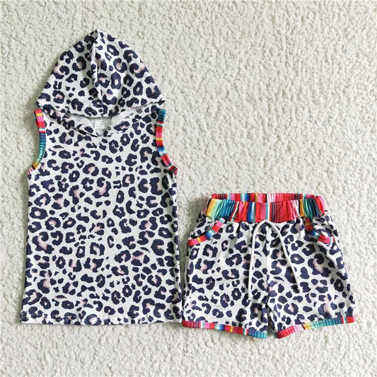 8.12 RTS NO MOQ Baby Boys kids Summer Sets BSSO0060 Leopard hoodie shorts sets