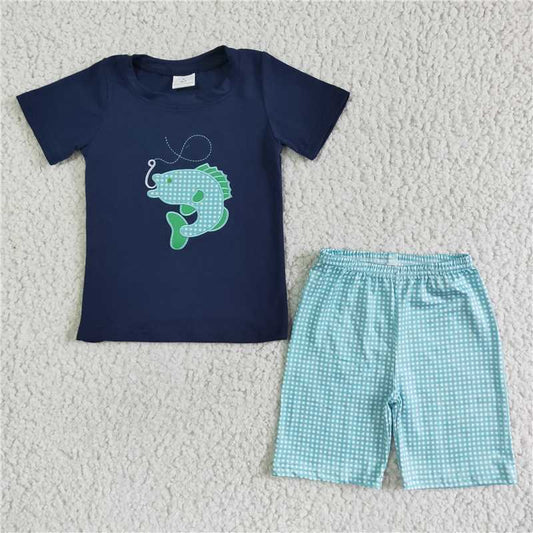 8.11 RTS NO MOQ Baby Boys kids Summer Sets BSSO0008 Fishing embroidered shorts sets