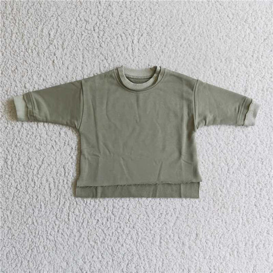 7.8 RTS NO MOQ Baby Girls Long Sleeve GT0062 Olive Cotton Long Sleeve Sweatshirt