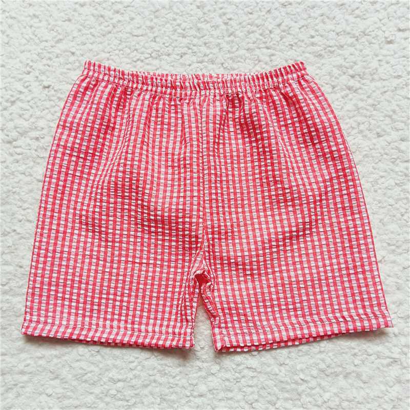 5.16 RTS NO MOQ Baby Boys Summer Pants SS0076 Red Plaid Seersucker Fabric Shorts