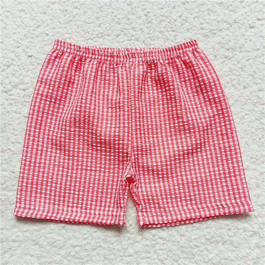 5.16 RTS NO MOQ Baby Boys Summer Pants SS0076 Red Plaid Seersucker Fabric Shorts