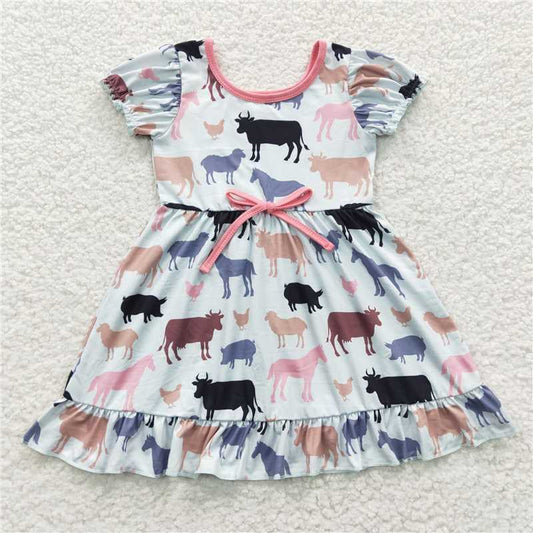 8.4 RTS NO MOQ Summer Baby Girls Dresses GSD0306 Animal Farm Knee Length Dresses