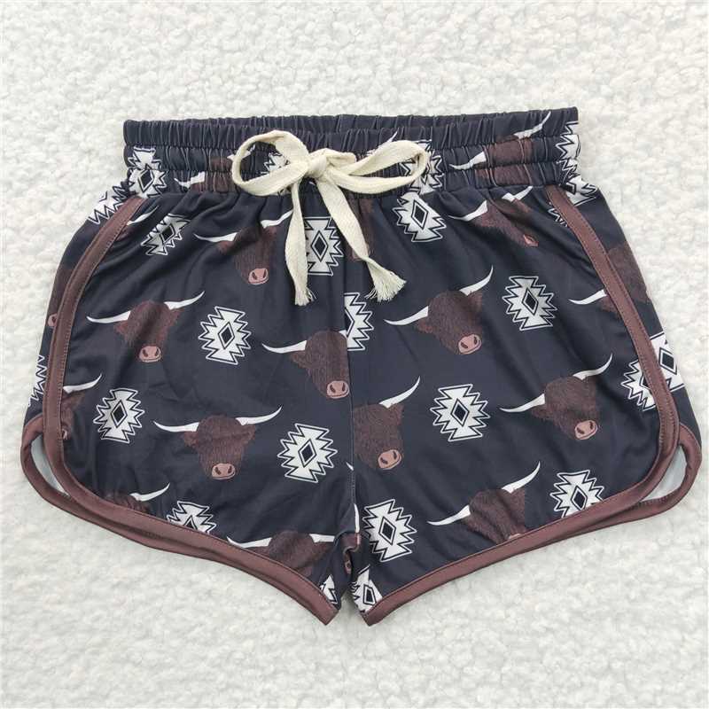 6.24 RTS NO MOQ Baby Girls Summer Pants SS0087 Western Black Cow Sports Summer Shorts