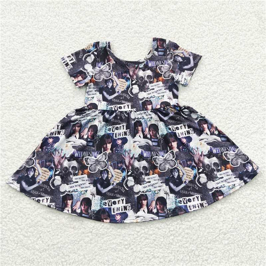 8.4 RTS NO MOQ Summer Baby Girls Dresses GSD0332 Black Movie Knee Length Dresses