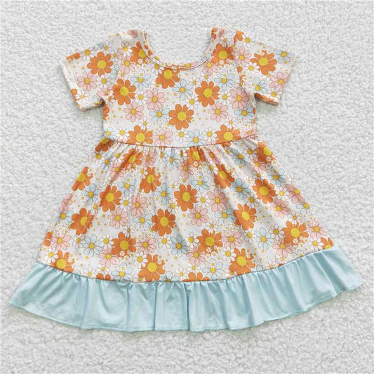8.4 RTS NO MOQ Summer Baby Girls Dresses GSD0331 Flowers Ruffle Knee Length Dresses