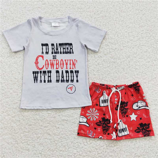 8.8 RTS NO MOQ Baby Boys kids Summer Sets BSSO0243 Cowboy Daddy Shorts Sets