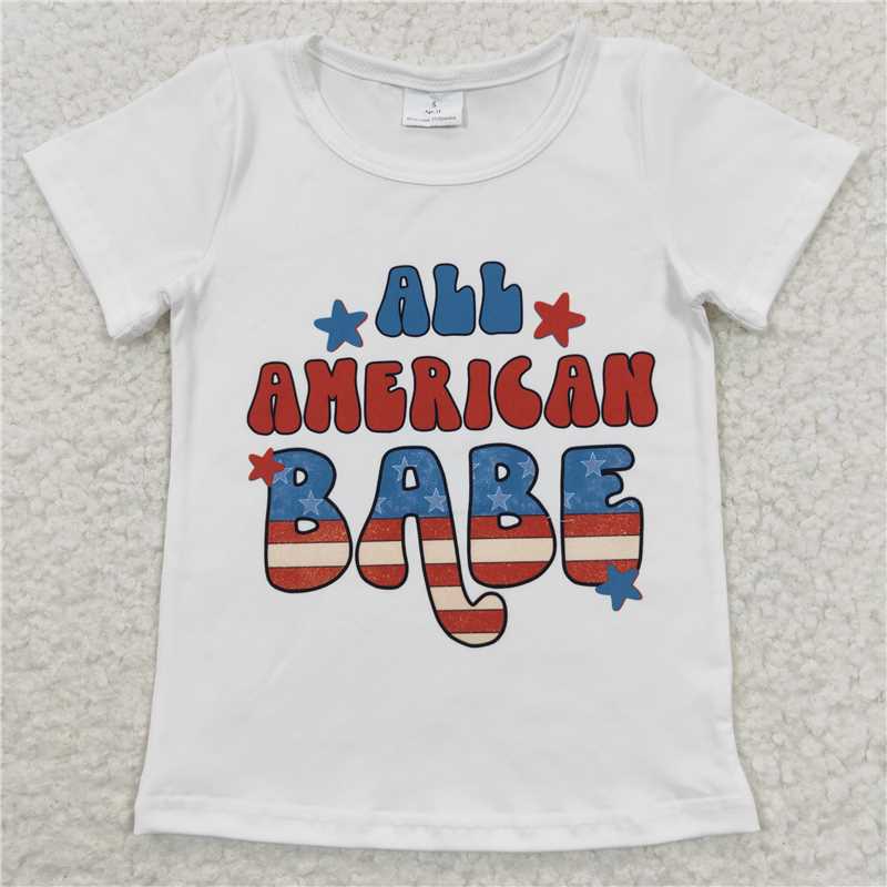 7.24 RTS NO MOQ Summer Baby Girls Short Sleeve GT0179 All American Babe Short Sleeve Shirts Tops