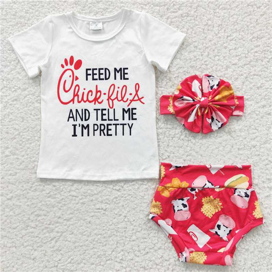 5.24 RTS NO MOQ Baby Girls Summer Outifts GBO0079 I'm Pretty Hamburg Fries Cow Bummie Sets