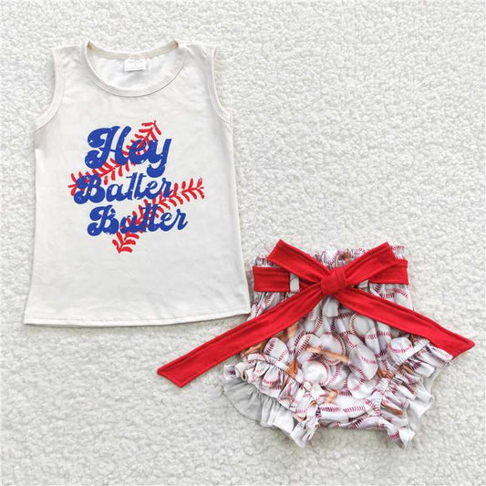 RTS NO MOQ Baby Girls Summer Outifts GBO0123 Sleeveless Tops Baseball Bummie Sets