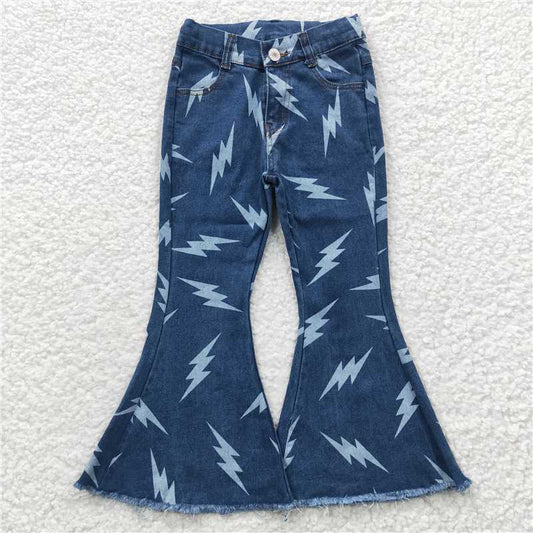 6.3 RTS NO MOQ Baby Girls Pants P0128 Thunder Pocket Western Flash Denim Bell Pants