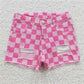 SS0092 Pink plaid jeans baby girls summer denim shorts