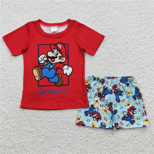 8.8 RTS NO MOQ Baby Boys kids Summer Sets BSSO0259 Red Shirt Shorts Clothes Sets