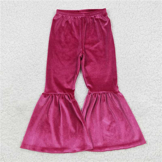 5.23 RTS NO MOQ Baby Girls Long Pants P0224 Hotpink Velvet Bell Bottom Pants